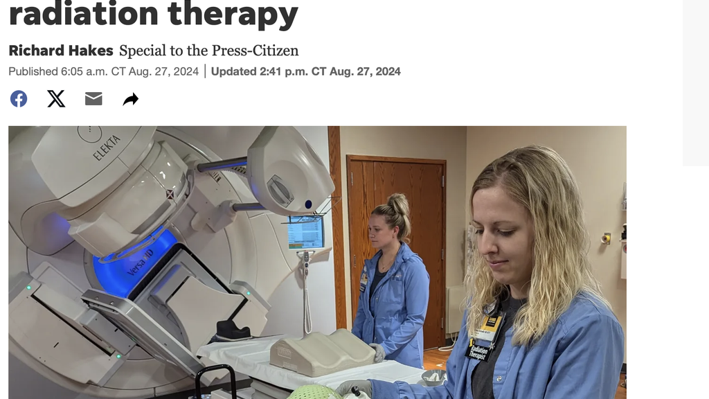 Screenshot of Radiation Therapists preparing Richard Hakes' face mask for treatment