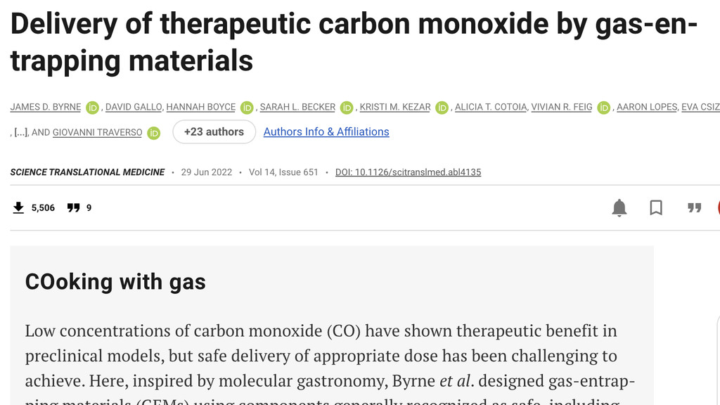 Screenshot of Gas Entrapping Materials article
