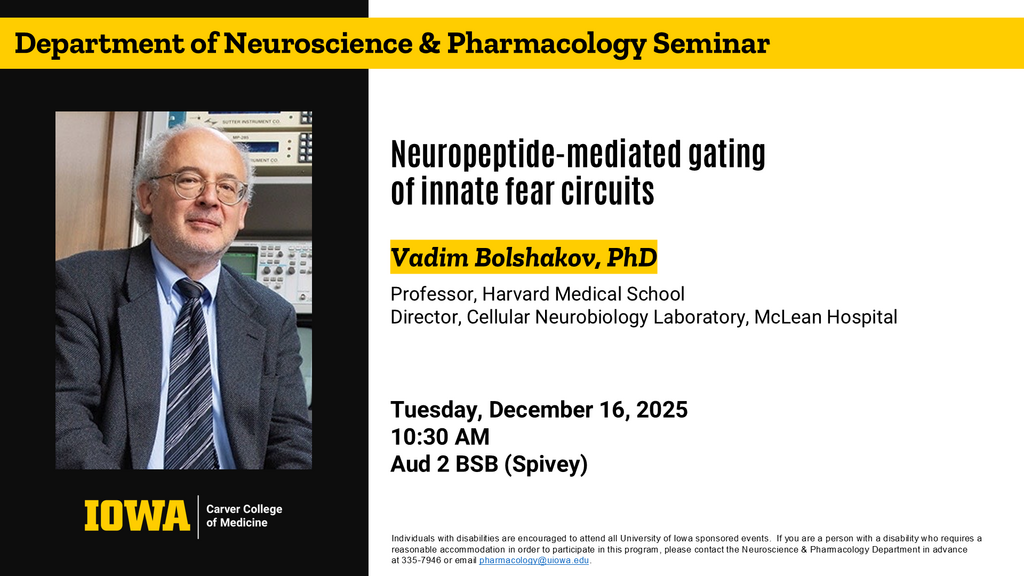 Neuroscience and Pharmacology Seminar - Vadim Bolshakov, PhD promotional image